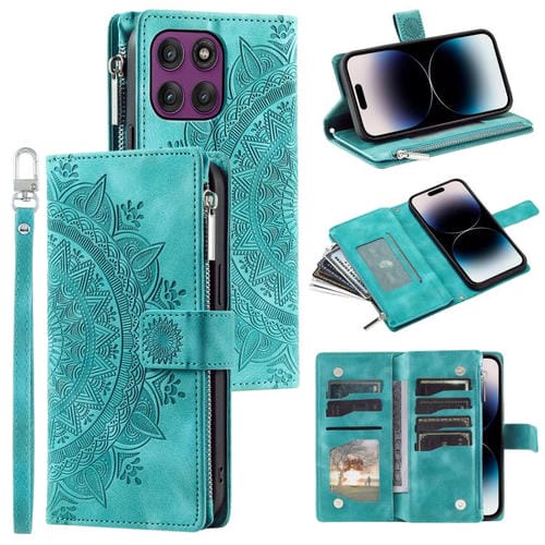 Funda de cuero con cremallera y múltiples tarjetas para Motorola Edge 60 Pro (verde)