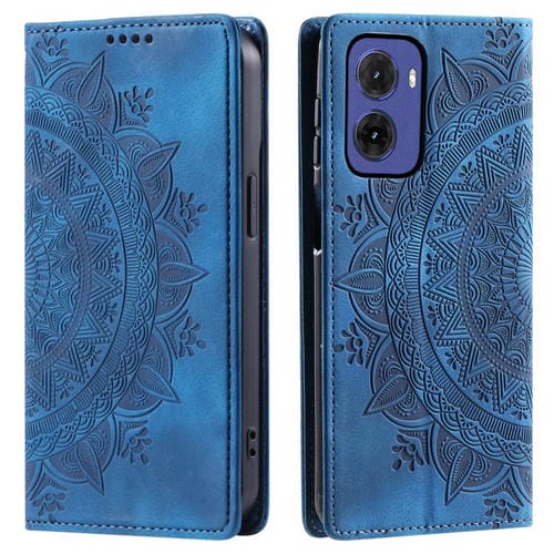 Funda de Cuero Magnética con Relieve Totem para Motorola Moto G05 (Azul)