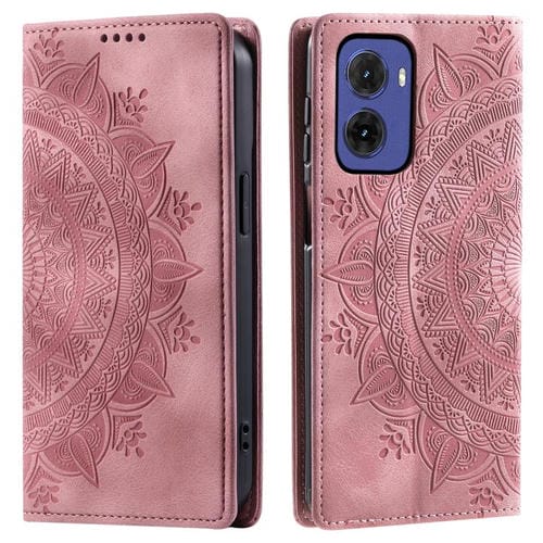 Funda de Cuero Magnética con Relieve Totem para Motorola Moto G05 (Oro Rosa)