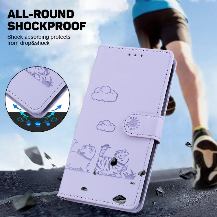 Funda de Piel Rfid para iPhone 16E Diseño de Gatos (Morado)