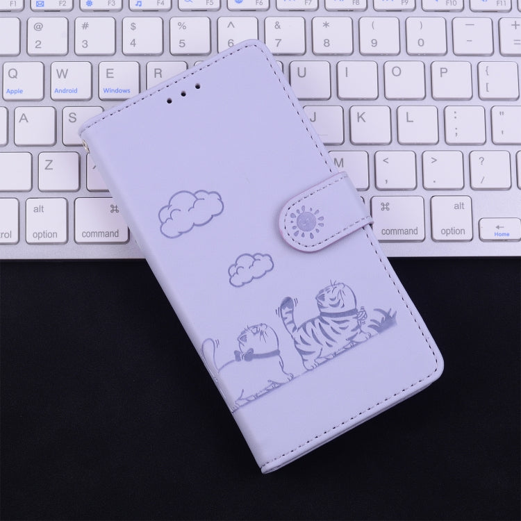 Funda de Piel Rfid para iPhone 16E Diseño de Gatos (Morado)