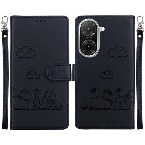 Funda de cuero RFID con diseño de gatos para Redmi A5 4G (171,7 mm) (negro)