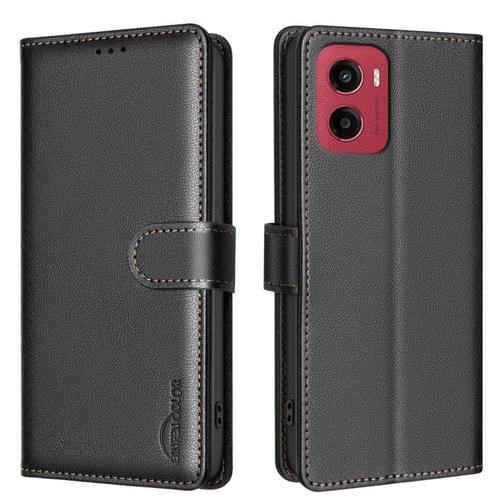 Funda de Cuero Antirrobo Rfid para Motorola Moto G05 con Textura Litchi (Negro)