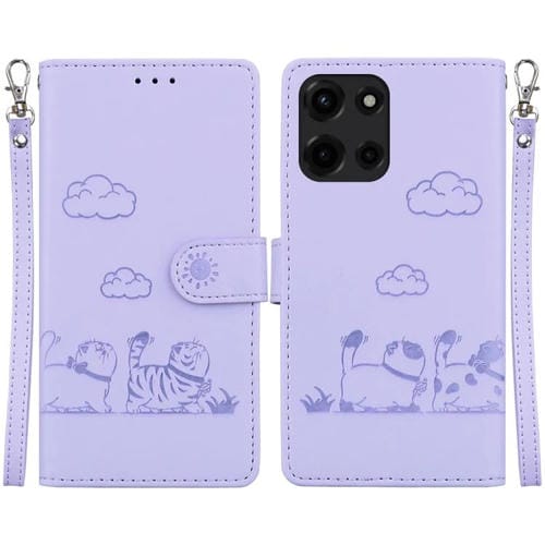 Funda de Cuero Rfid con Diseño de Gatos para Motorola Moto G 5G (2025) (Morado)