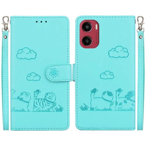Funda de Cuero Rfid para Motorola Moto G05/E15 con Diseño de Gatos (Verde)
