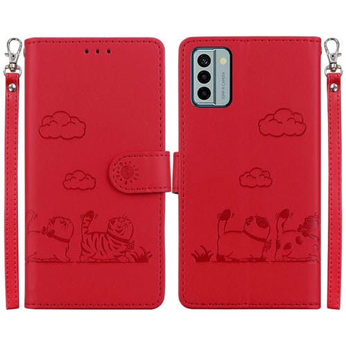 Funda de Cuero Rfid para Nokia G22 con Diseño de Gatos (Rojo)