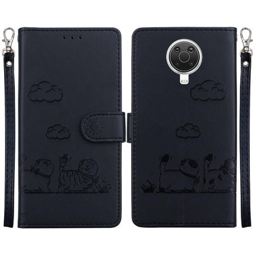 Funda de Cuero Rfid para Nokia G10/G20 con Diseño de Gatos (Negra)