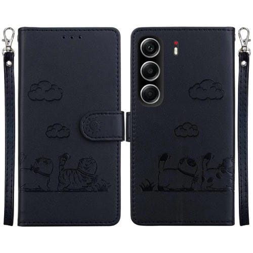 Funda de cuero RFID con diseño de gatos para Tecno Camon 40 (negra)