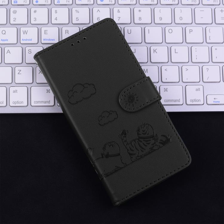Funda de cuero RFID con diseño de gatos para Infinix Zero 40 4G/5G (negra)