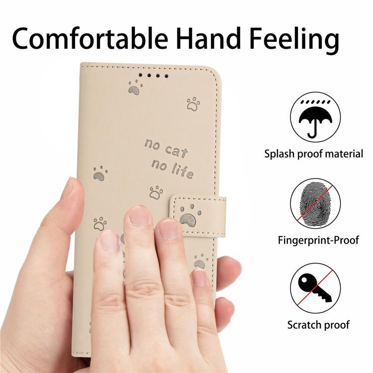 Funda de Cuero con Cordón para Teléfono Itel S25 con Gatito en Relieve (Beige)
