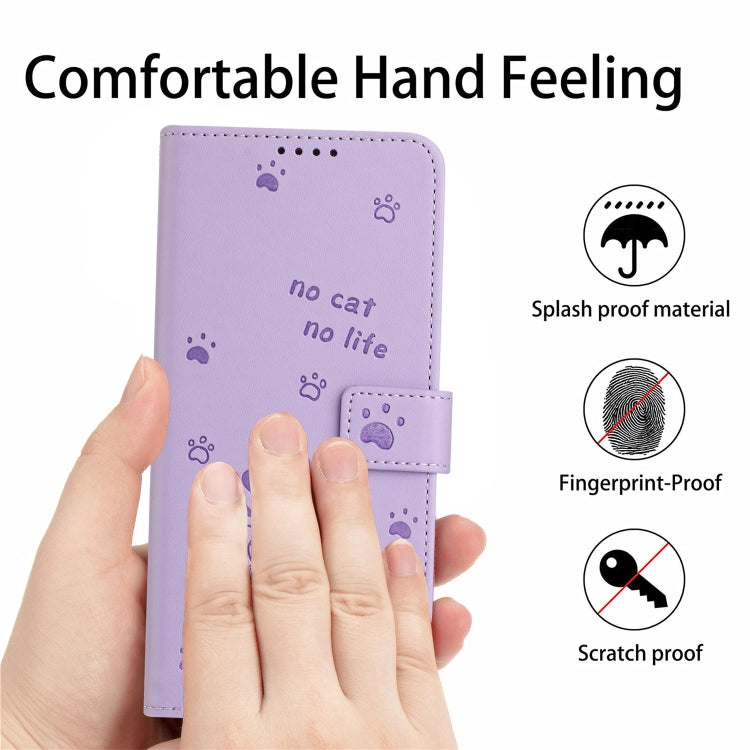 Funda de Piel iPhone 16E Forma de Gatito En Relieve con Cordón (Morado)