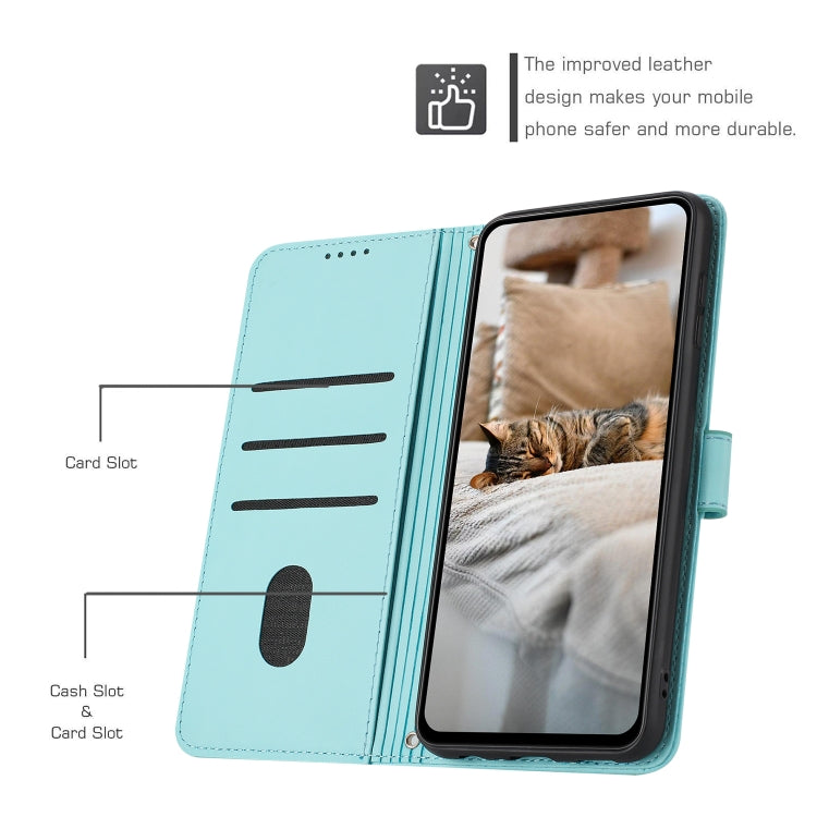 Funda de Piel para iPhone 16E con Forma de Gatito En Relieve y Cordón (Verde Menta)