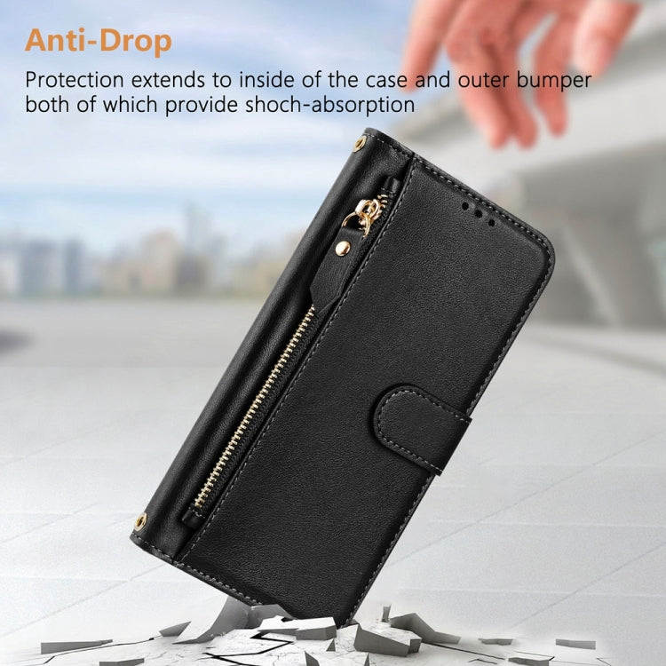 Funda de Cuero con Cremallera y Ranuras para Tarjetas para Honor X6A 4G (Negro)