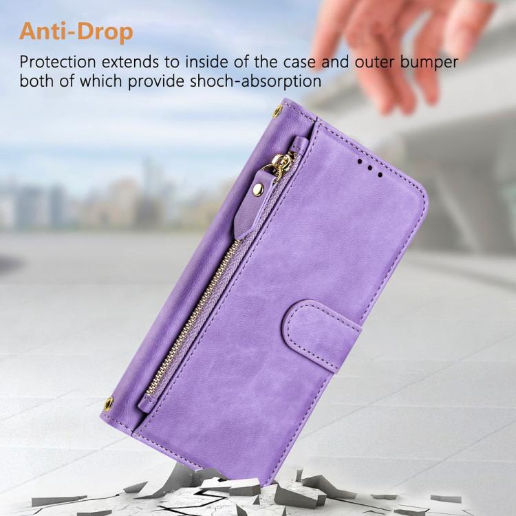 Funda de Cuero con Cremallera y Ranuras para Múltiples Tarjetas para Honor 400 Lite (Morado)