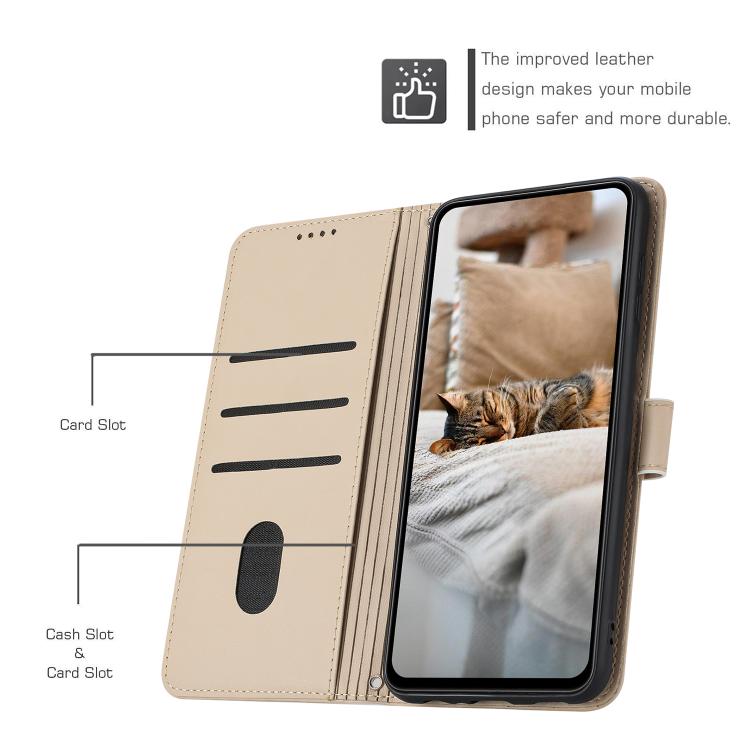 Funda de piel con diseño de gatito en relieve y cordón para Samsung Galaxy S25 FE 5G (beige)