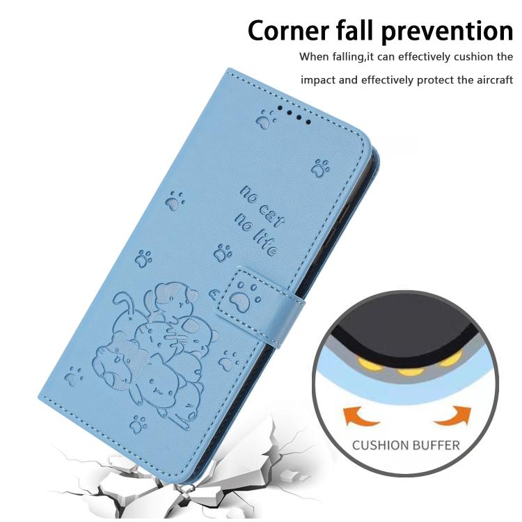 Funda de piel con diseño de gatito en relieve y cordón para Samsung Galaxy S25 FE 5G (azul)