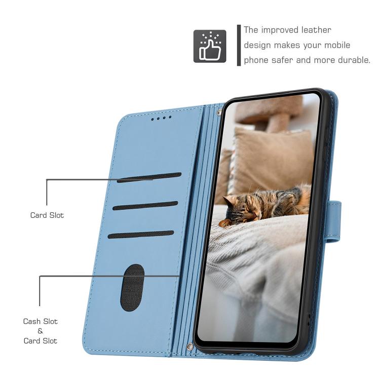 Funda de piel con diseño de gatito en relieve y cordón para Samsung Galaxy S25 FE 5G (azul)