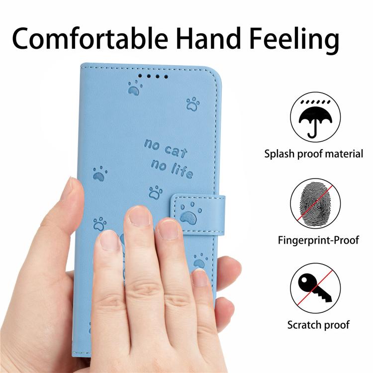 Funda de piel con diseño de gatito en relieve y cordón para Samsung Galaxy S25 FE 5G (azul)