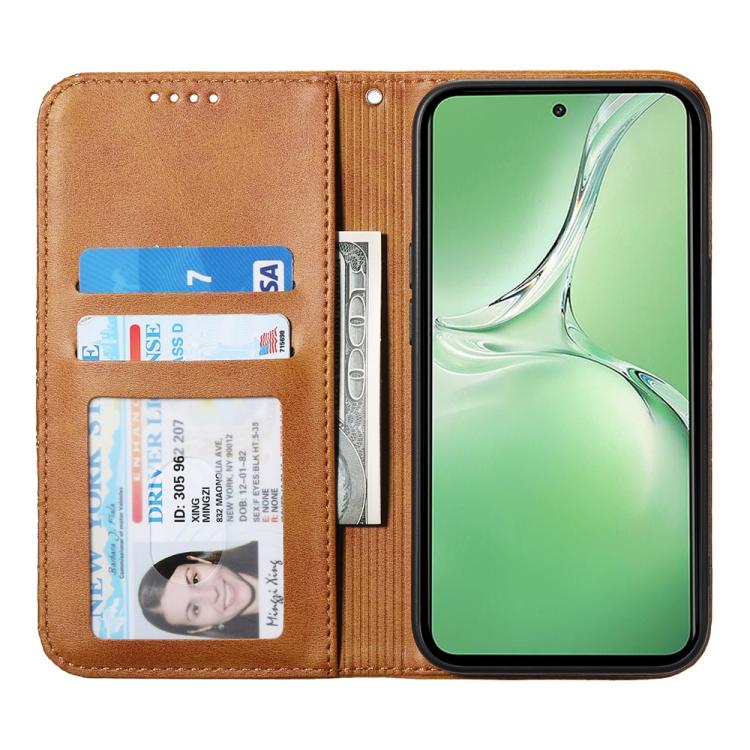 Funda de Cuero Magnética Textura Becerro Cuadrícula Cúbica para OnePlus 13R/Ace 5/Ace 5 Pro (Amarillo)