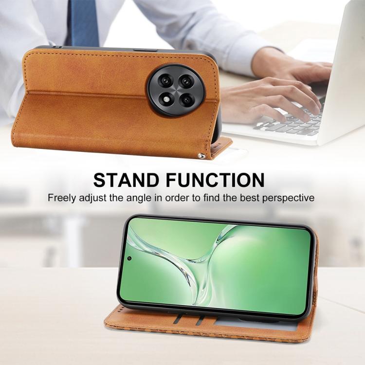 Funda de Cuero Magnética Textura Becerro Cuadrícula Cúbica para OnePlus 13R/Ace 5/Ace 5 Pro (Amarillo)