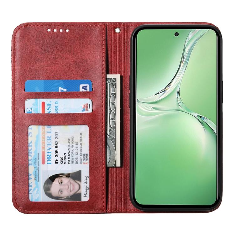 Funda Cuero Magnética Textura Piel Becerro Cuadrícula Cúbica para OnePlus 13R Ace 5 Ace 5 Pro (Rojo)