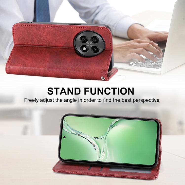 Funda Cuero Magnética Textura Piel Becerro Cuadrícula Cúbica para OnePlus 13R Ace 5 Ace 5 Pro (Rojo)