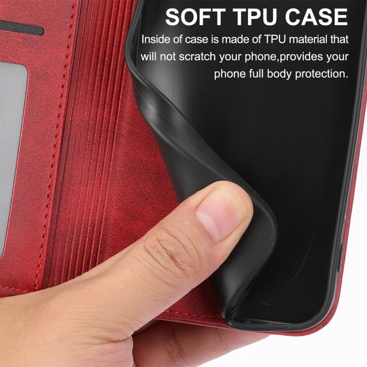 Funda Cuero Magnética Textura Piel Becerro Cuadrícula Cúbica para OnePlus 13R Ace 5 Ace 5 Pro (Rojo)