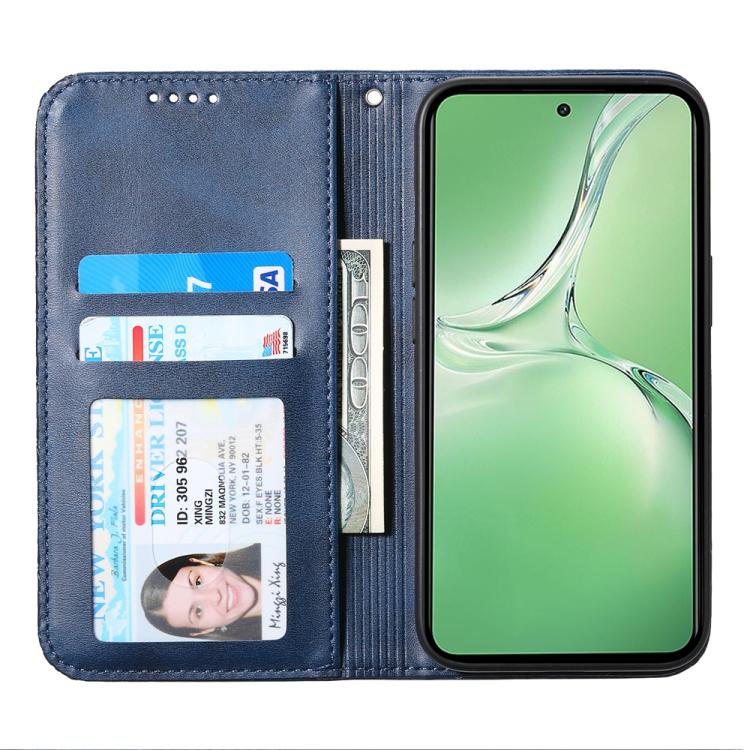 Funda de Cuero Magnética Textura Becerro y Cuadrícula Cúbica para OnePlus 13R / Ace 5 / Ace 5 Pro (Azul)