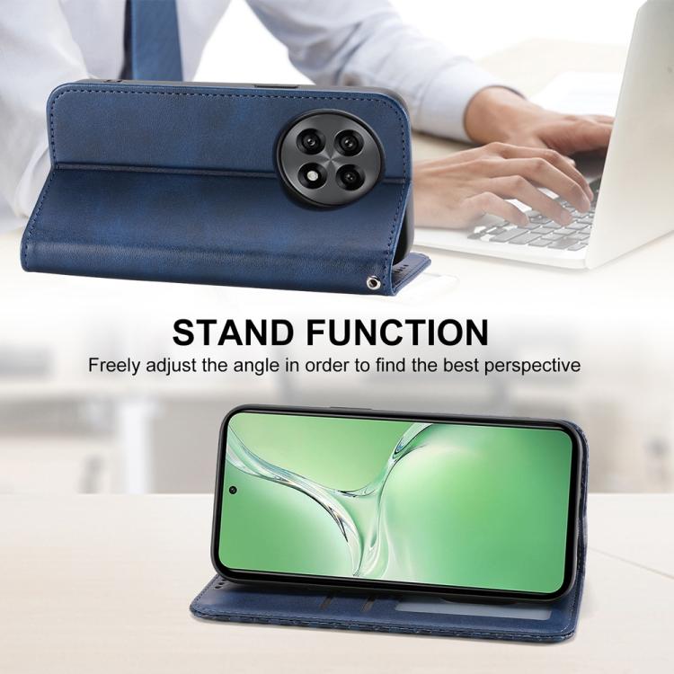 Funda de Cuero Magnética Textura Becerro y Cuadrícula Cúbica para OnePlus 13R / Ace 5 / Ace 5 Pro (Azul)