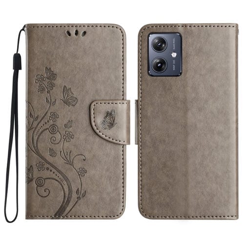 Funda de Cuero con Tapa para Samsung Galaxy A06 4G Diseño Flores y Mariposas (Gris)
