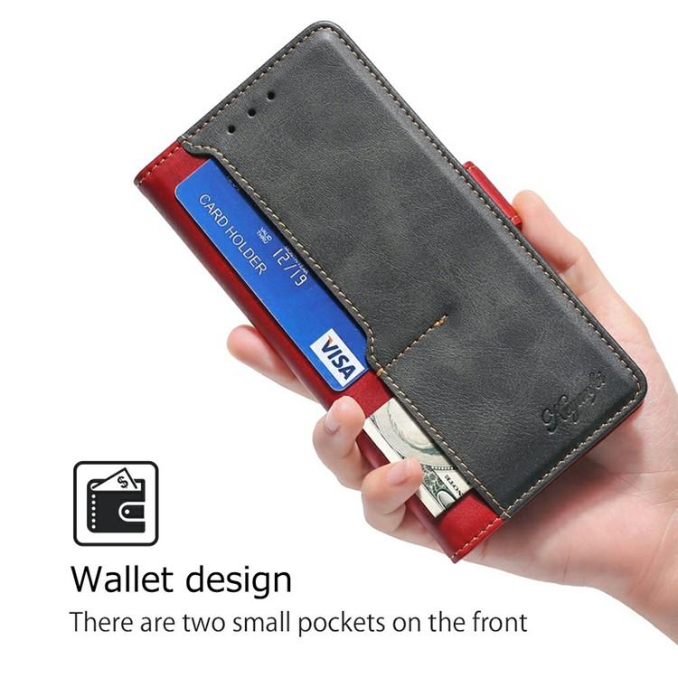 Funda de cuero con hebilla lateral en color de contraste para Samsung Galaxy F06 5G (rojo y negro)