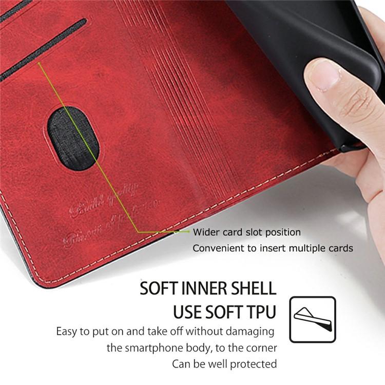 Funda de cuero con hebilla lateral en color de contraste para Samsung Galaxy F06 5G (rojo y negro)