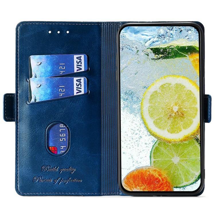 Funda de cuero con hebilla lateral en color de contraste para Samsung Galaxy Xcover 7 Pro 5G (azul y gris)