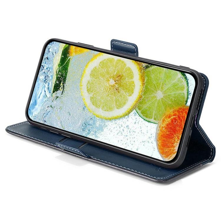 Funda de cuero con hebilla lateral en color de contraste para Samsung Galaxy Xcover 7 Pro 5G (azul y gris)