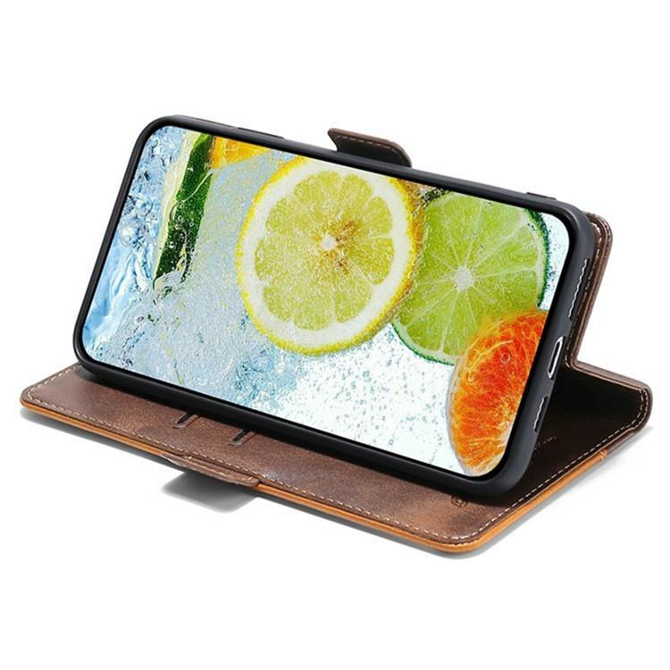 Funda de cuero con hebilla lateral en color de contraste para Samsung Galaxy Xcover 7 Pro 5G (marrón claro y verde)