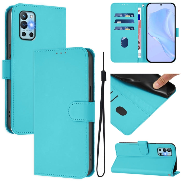 Funda de Piel con Cordón para OnePlus 9R/8T con Tacto de Piel (Azul Lago)