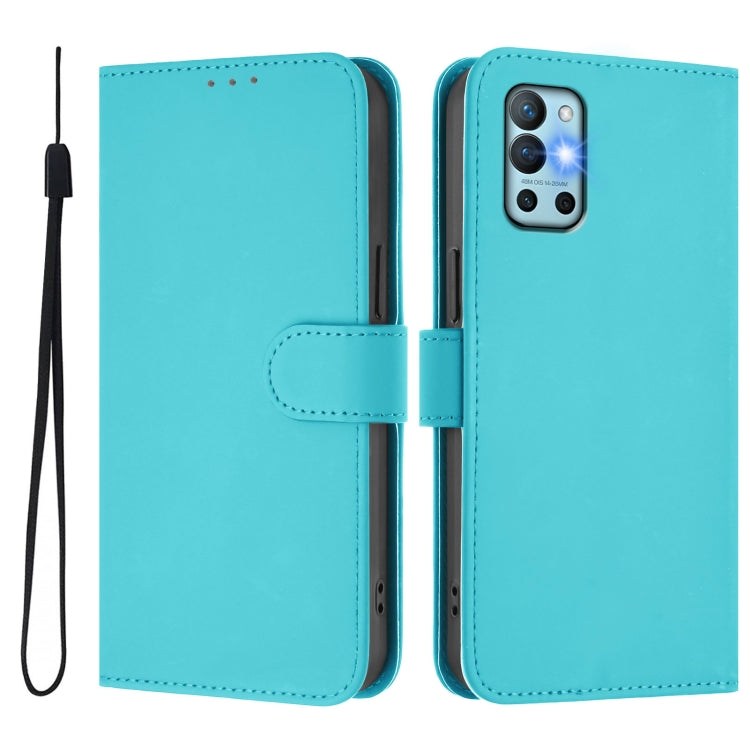 Funda de Piel con Cordón para OnePlus 9R/8T con Tacto de Piel (Azul Lago)