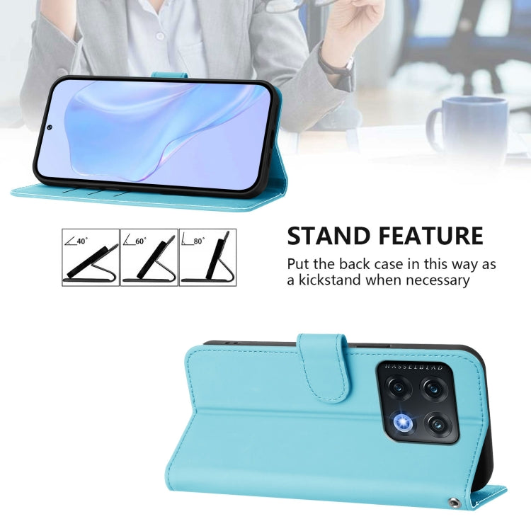 Funda de Cuero con Cordón para OnePlus 10 Pro 5G con Tacto de Piel (Azul Cielo)