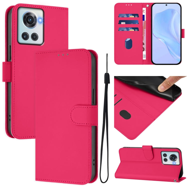 Funda de Cuero con Cordón para OnePlus 10R Ace Skin Feel (Rosa Rojo)