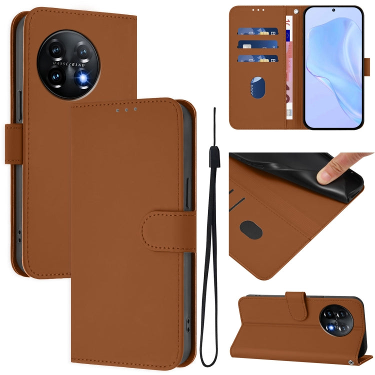 Funda de Piel con Cordón para OnePlus 11 (Marrón)