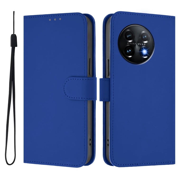 Funda de Cuero con Cordón para OnePlus 11 Skin Feel (Azul Oscuro)