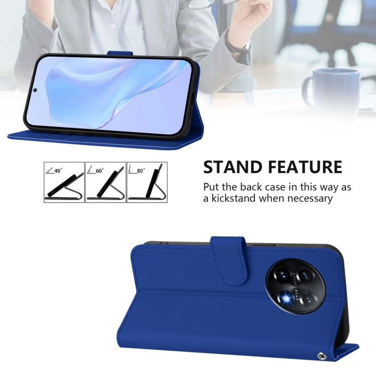 Funda de Cuero con Cordón para OnePlus 11 Skin Feel (Azul Oscuro)