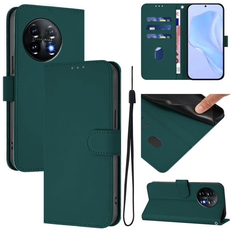 Funda de Piel con Cordón para OnePlus 11 (Verde Oscuro)