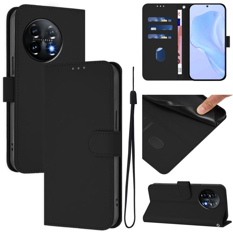 Funda de Piel con Cordón para OnePlus 11 con Tacto de Piel (Negro)