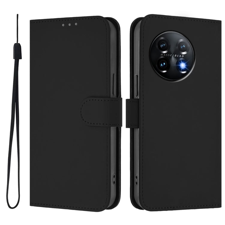 Funda de Piel con Cordón para OnePlus 11 con Tacto de Piel (Negro)