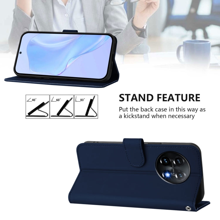 Funda de Piel con Cordón para OnePlus 11 con Tacto de Piel (Azul Marino)