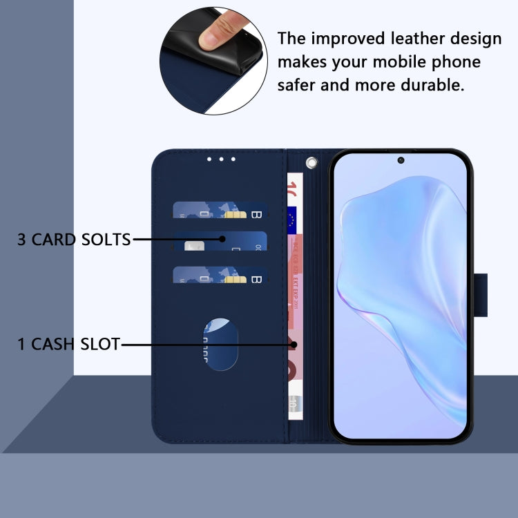 Funda de Piel con Cordón para OnePlus 11 con Tacto de Piel (Azul Marino)