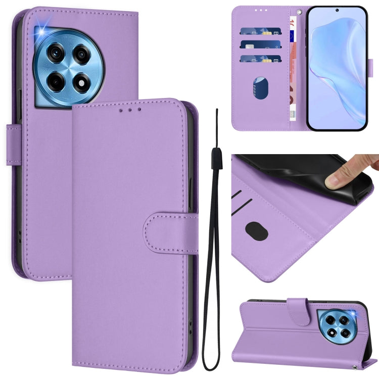 Funda de Cuero con Cordón para OnePlus 12 5G con Tacto de Piel (Morado Lavanda)
