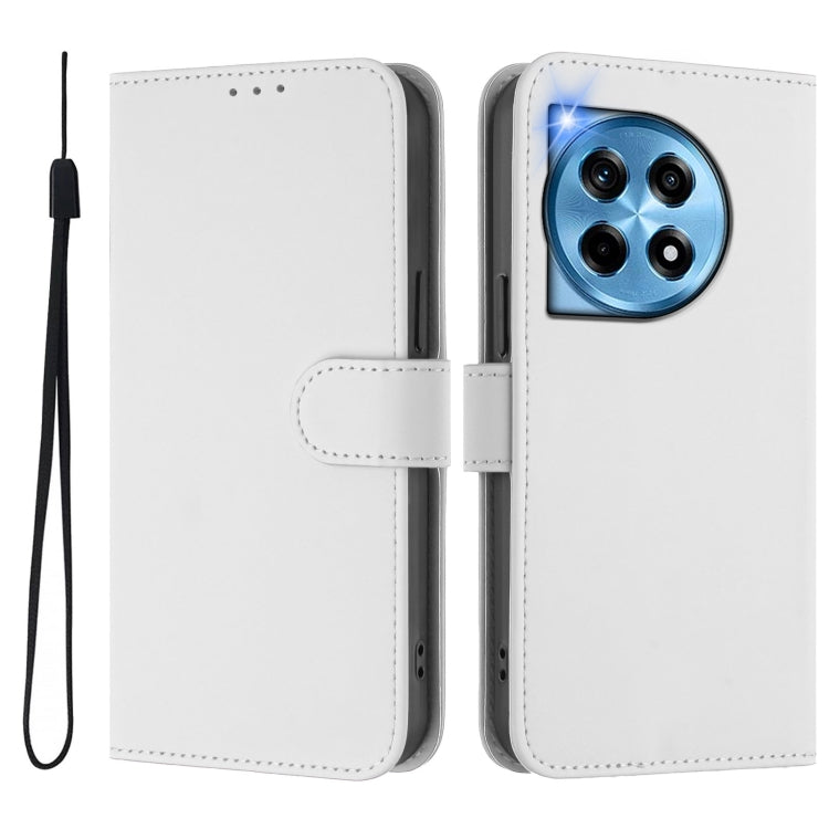 Funda de Cuero con Cordón para OnePlus 12 5G con Tacto de Piel (Blanco)