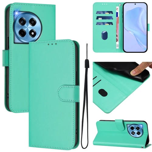 Funda de Cuero con Cordón para OnePlus 12R 5G con Tacto de Piel (Verde)